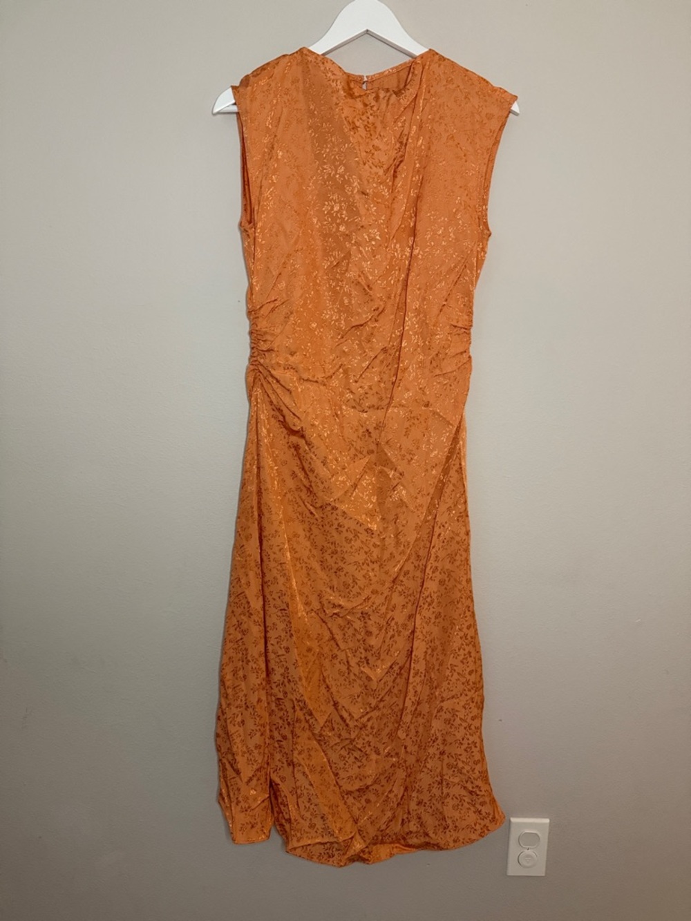 Lost + Wander Orange Ruched Midi Dress